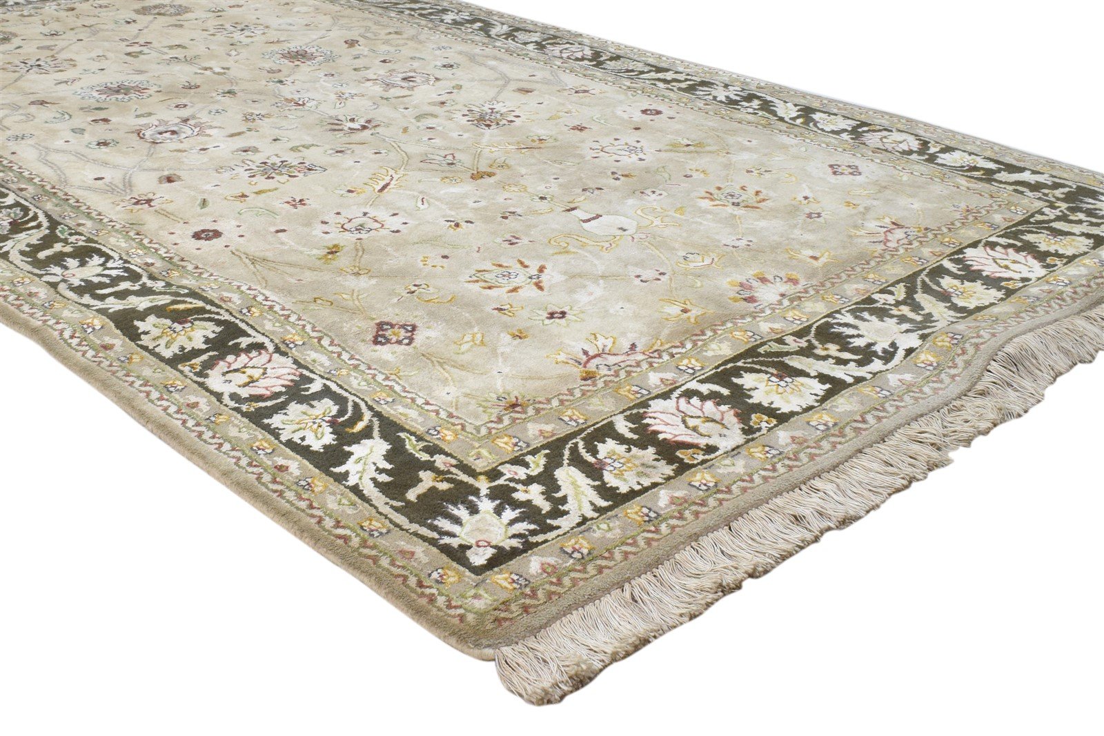 Hand Knotted Ivory Wool / Silk Rug 4X7 Persian Kashan Oriental Room Size Carpet 7860693041301