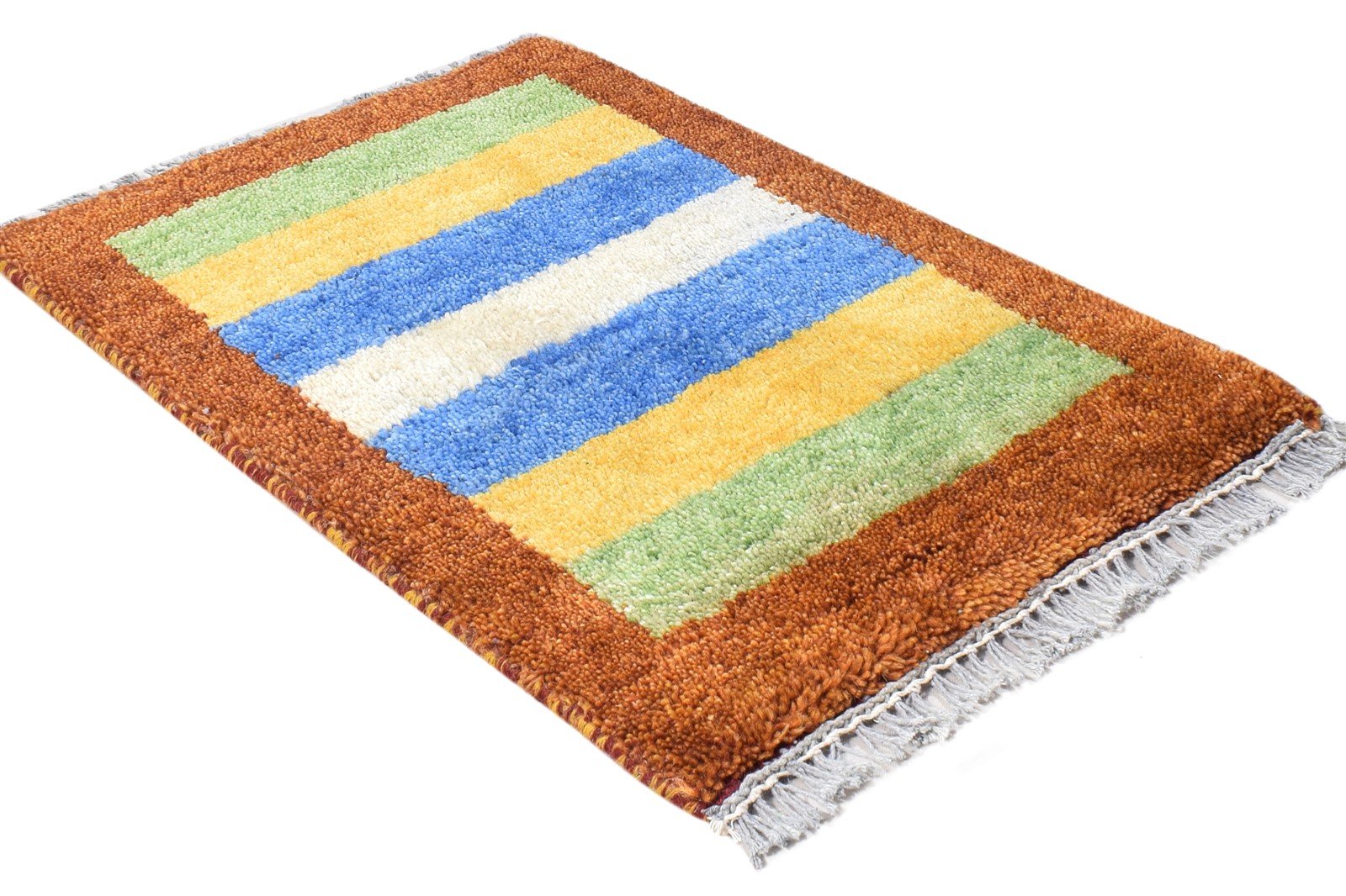 Hand Knotted Multi Color Wool Rug 1X2 Southwestern Gabbeh Striped Small Carpet 7865058918549