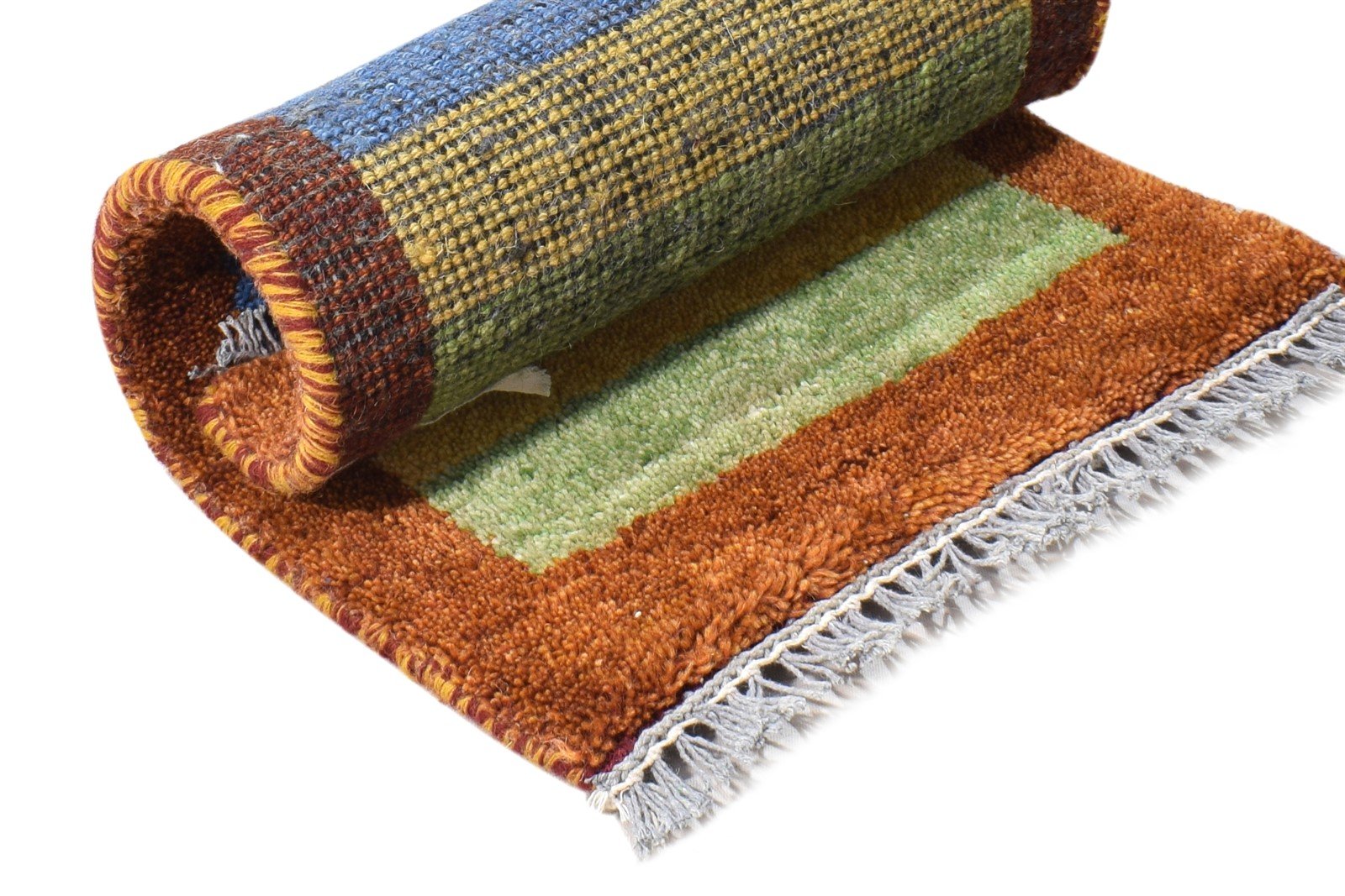 Hand Knotted Multi Color Wool Rug 1X2 Southwestern Gabbeh Striped Small Carpet 7865058918549