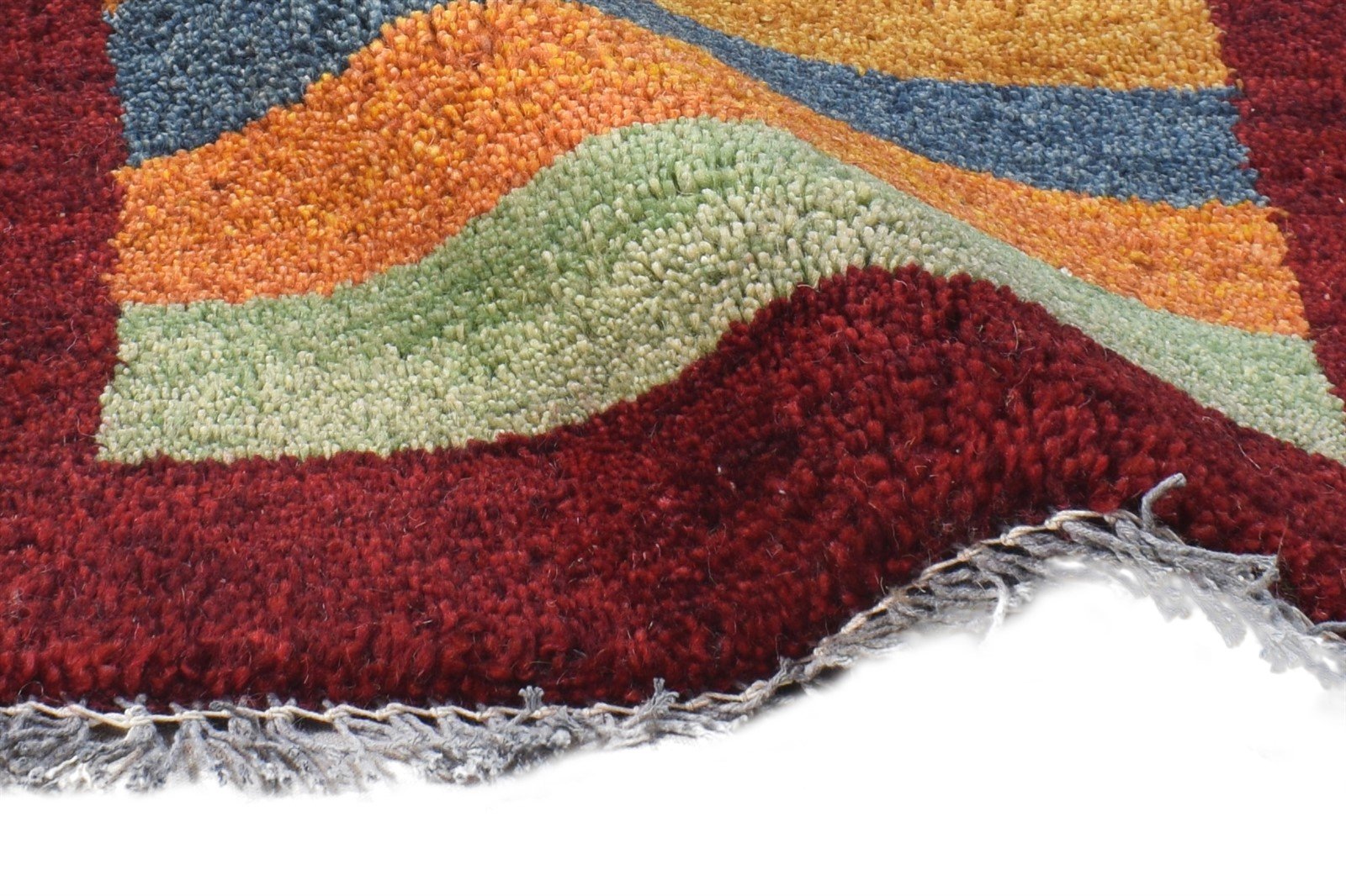 Hand Knotted Multi Color Wool Rug 1X2 Southwestern Gabbeh Striped Small Carpet 7865058623637