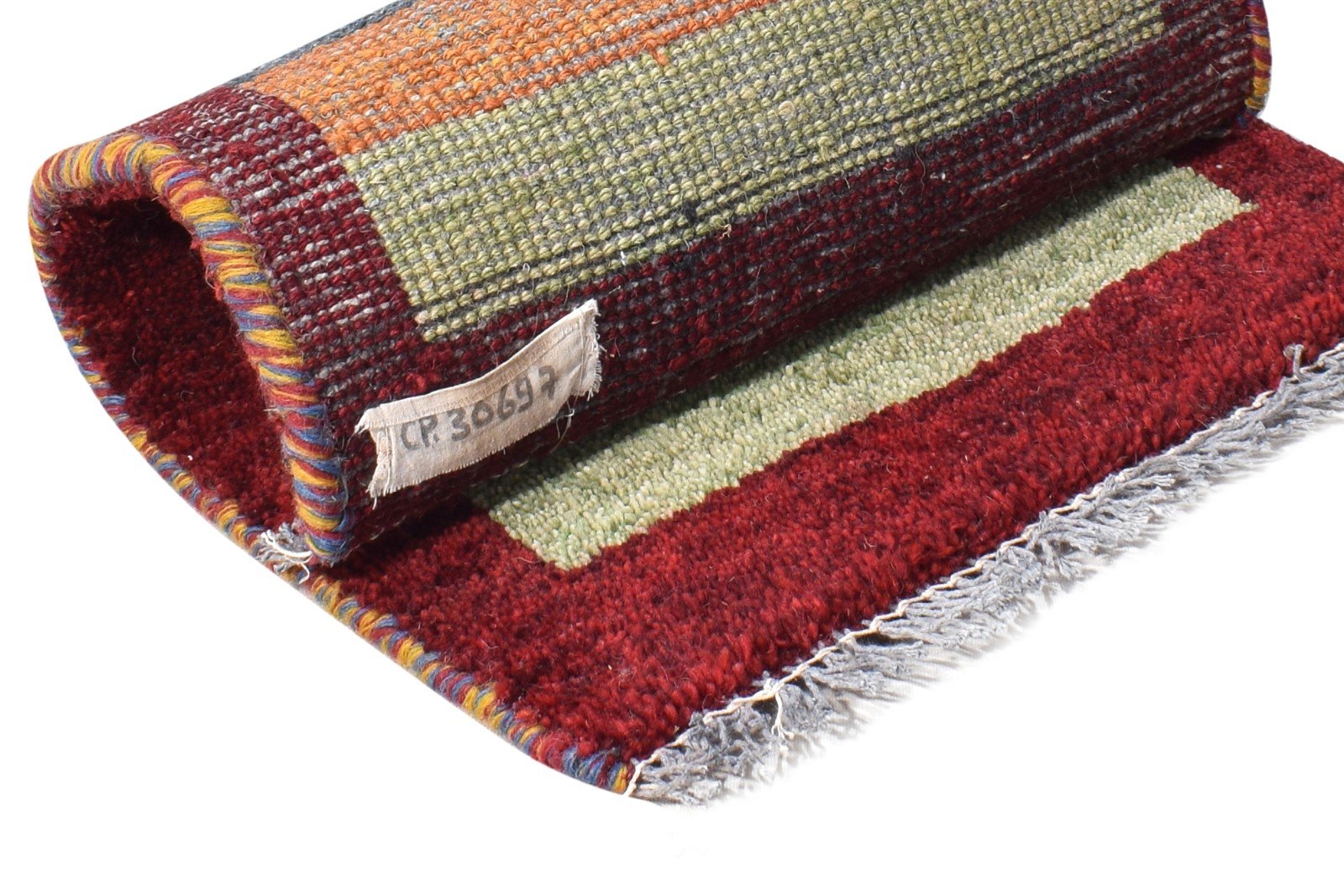 Hand Knotted Multi Color Wool Rug 1X2 Southwestern Gabbeh Striped Small Carpet 7865058623637