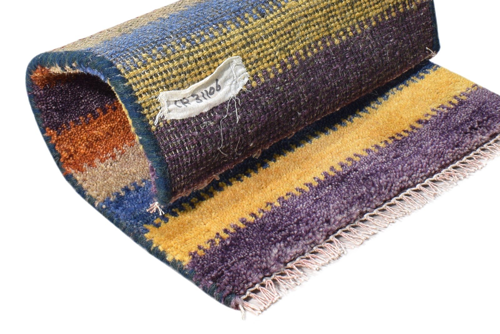 Myrah Hand Knotted Multi Color Wool Rug 1X2 Southwestern Gabbeh Striped 7865085624469