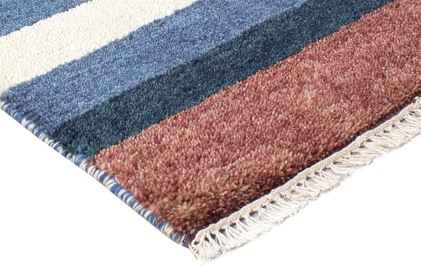 Hand Knotted Multi Color Wool Rug 1X2 Southwestern Gabbeh Striped Small Carpet 7865085231253