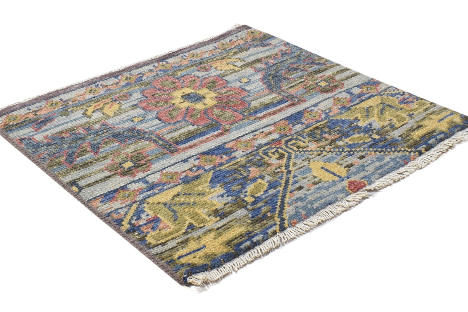 Hand Knotted Multi Color Wool Rug 2X2 Persian Heriz-Indian All-Over Small Carpet 7864844255381