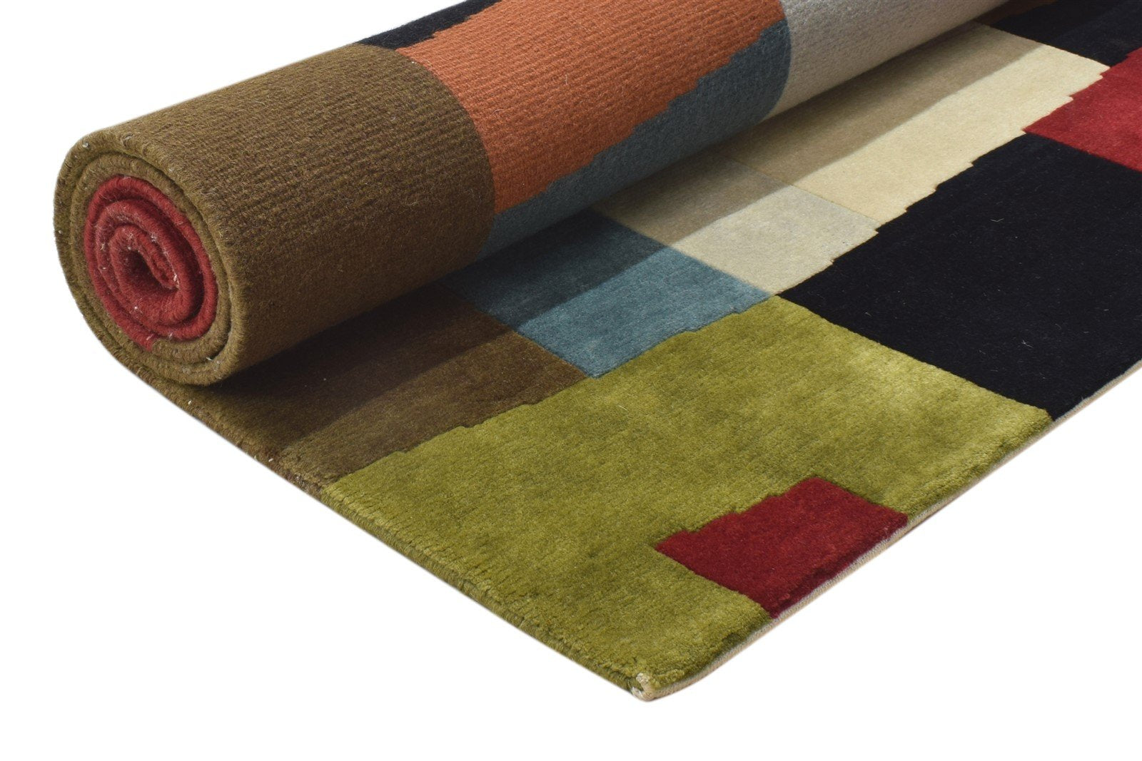 Hand Knotted Multi Color Wool Rug 5X7 Modern Indian Abstract Room Size Carpet 7864091934869