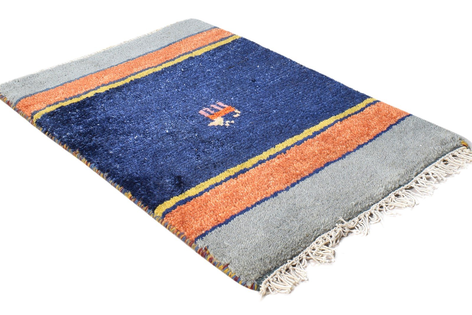 Hand Knotted Navy Blue Wool Rug 1X2 Southwestern American Tribal Small Carpet 7865057804437