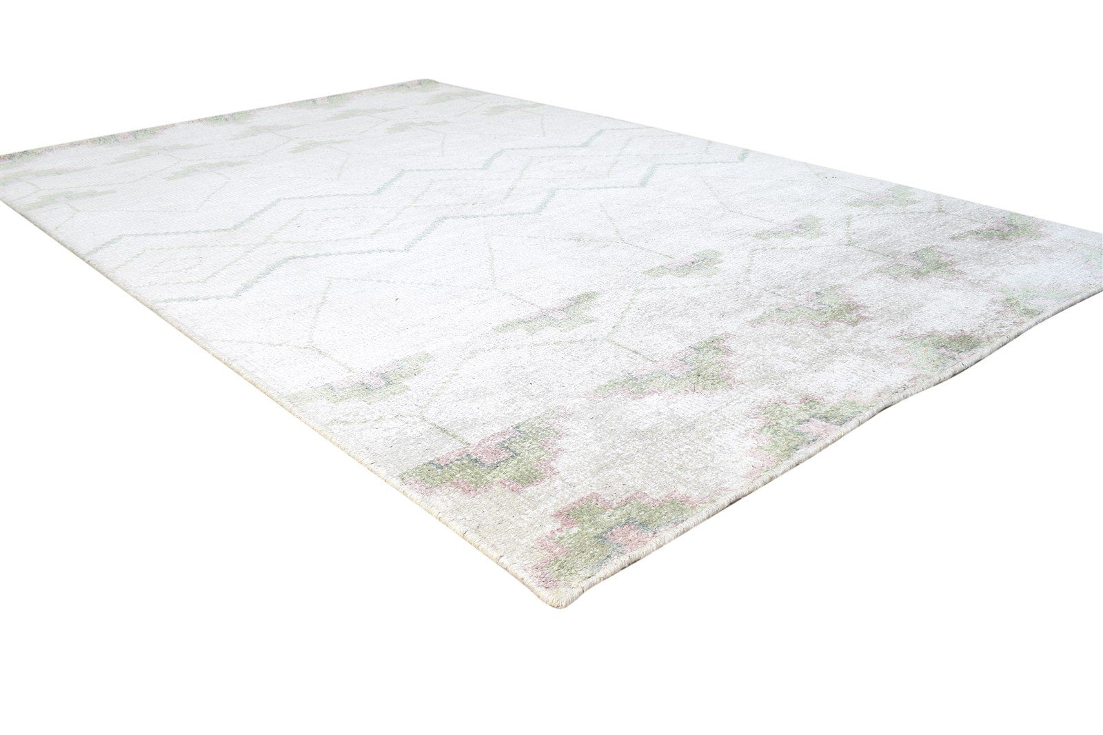 Hand Knotted Off-White Silk Rug 5' X 7' Modern Moroccan Chevron Room Size Carpet 7864417353877