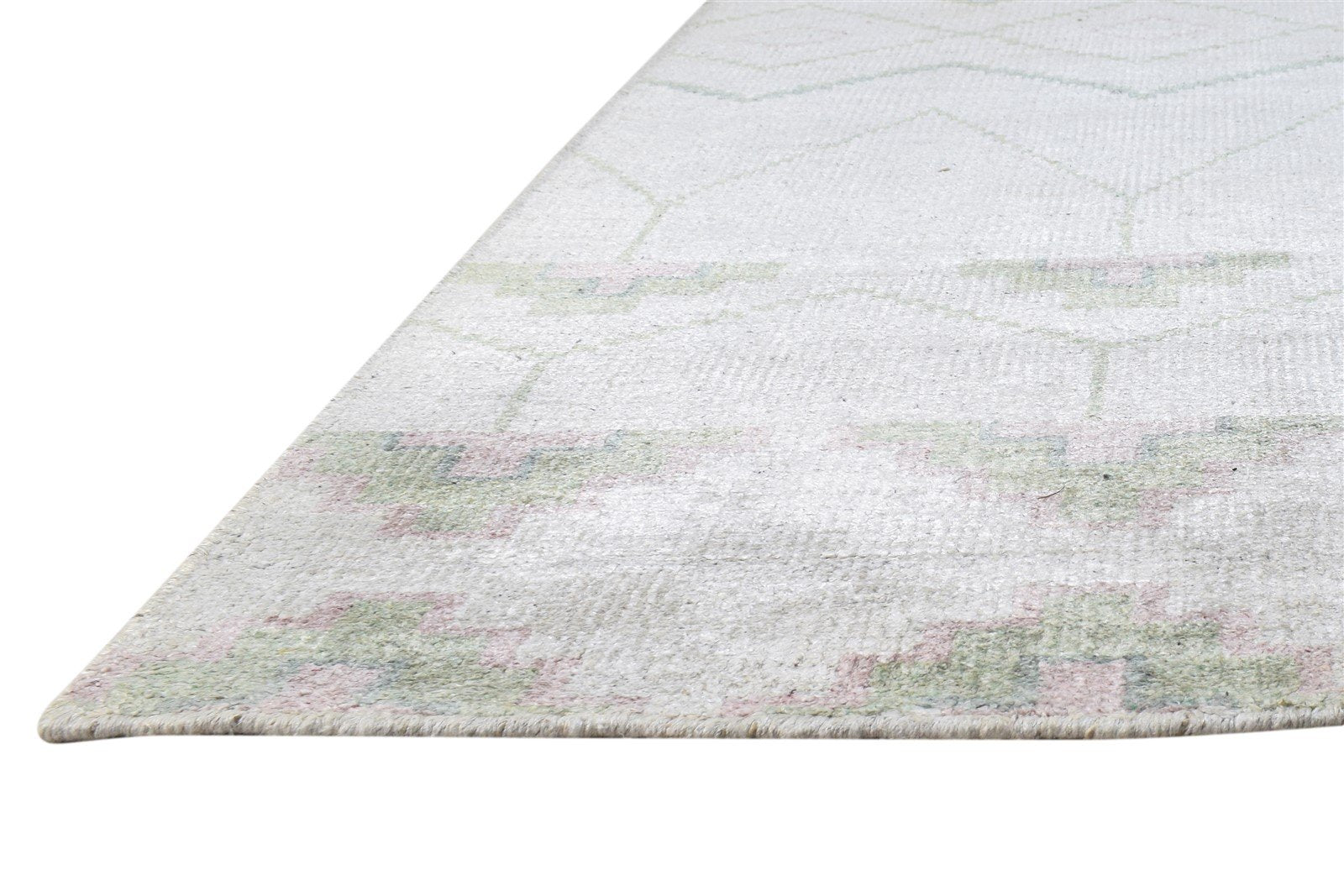 Hand Knotted Off-White Silk Rug 5' X 7' Modern Moroccan Chevron Room Size Carpet 7864417353877