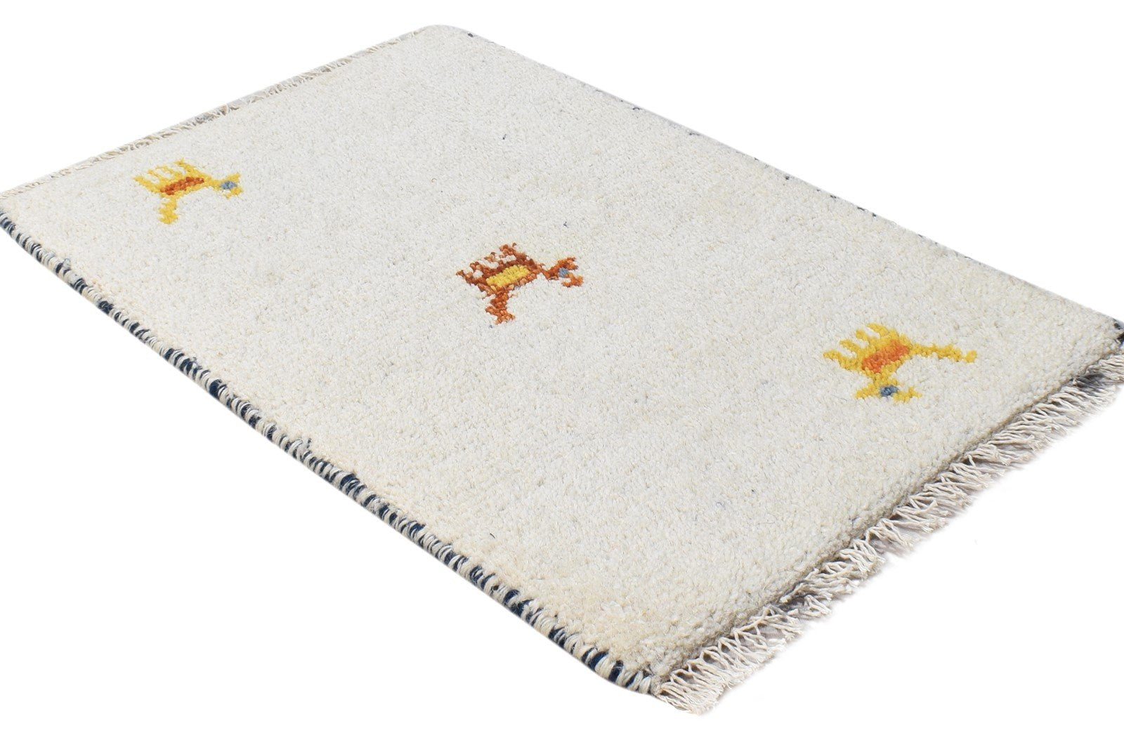Hand Knotted Off-White Wool Rug 1' X 2' Persian Southwestern Tribal Small Carpet 7865185566869