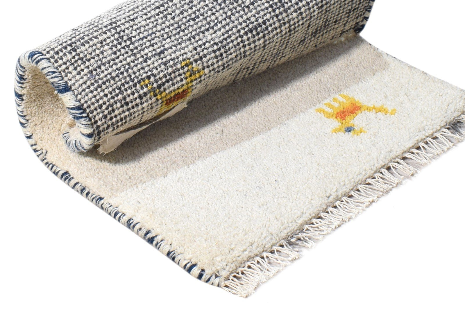 Hand Knotted Off-White Wool Rug 1' X 2' Persian Southwestern Tribal Small Carpet 7865185566869