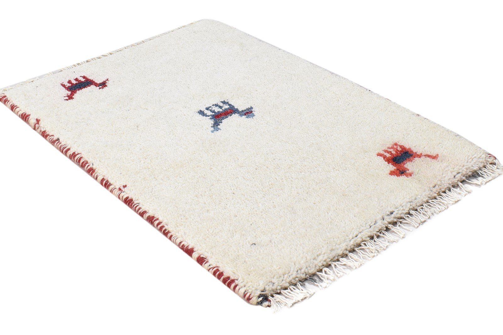 Hand Knotted Off-White Wool Rug 1' X 2' Southwestern Gabbeh Tribal Small Carpet 7865099616405