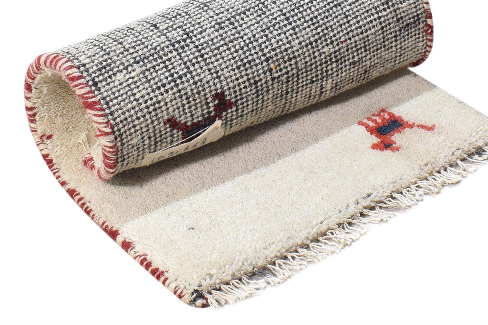 Hand Knotted Off-White Wool Rug 1' X 2' Southwestern Gabbeh Tribal Small Carpet 7865099616405