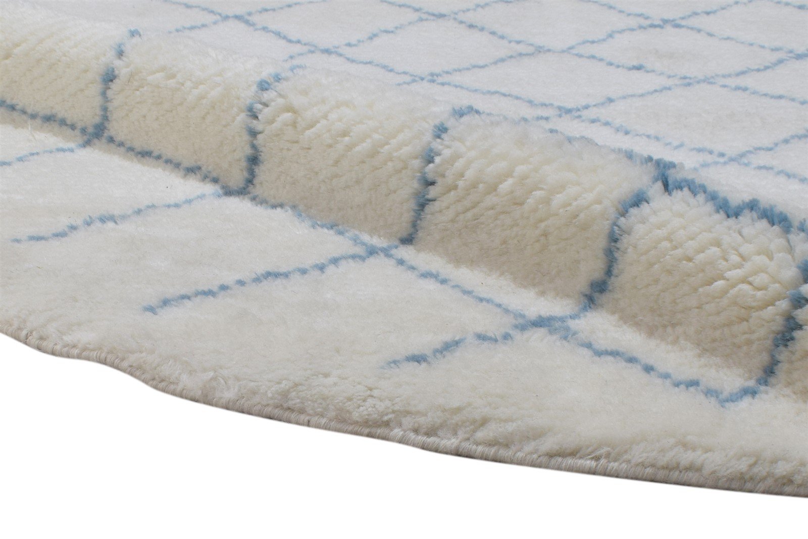 Hand Knotted Off-White Wool Rug 5' X 5' Shag Moroccan Diamond Room Size Round 7864885706901