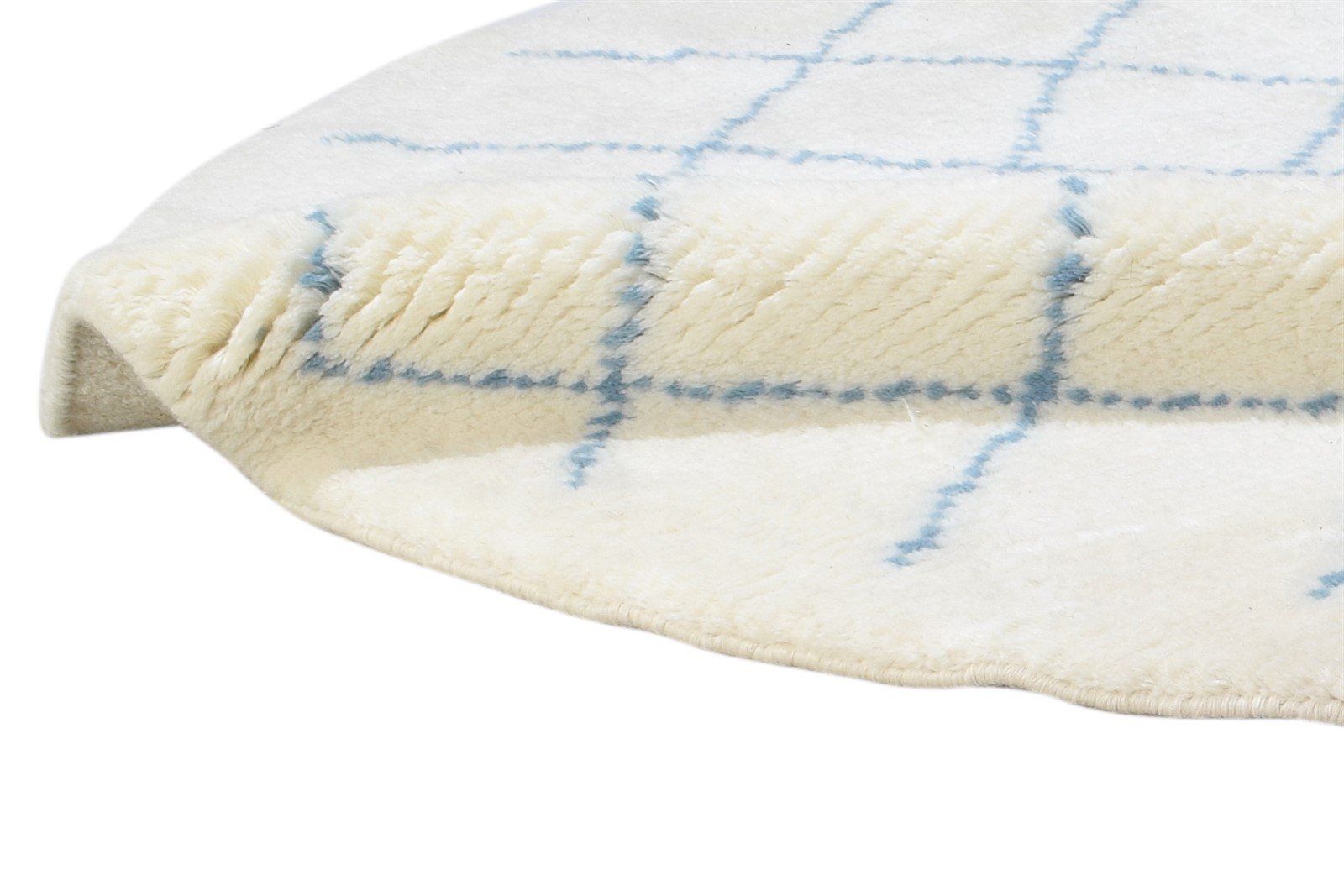 Hand Knotted Off-White Wool Rug 5' X 5' Shag Moroccan Diamond Room Size Round 7864885706901