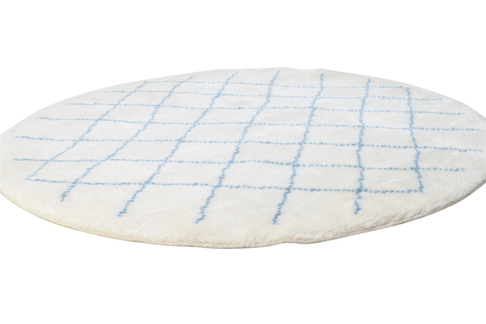 Hand Knotted Off-White Wool Rug 5' X 5' Shag Moroccan Diamond Room Size Round 7864885706901