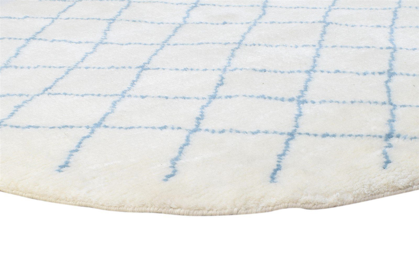 Hand Knotted Off-White Wool Rug 5' X 5' Shag Moroccan Diamond Room Size Round 7864885706901