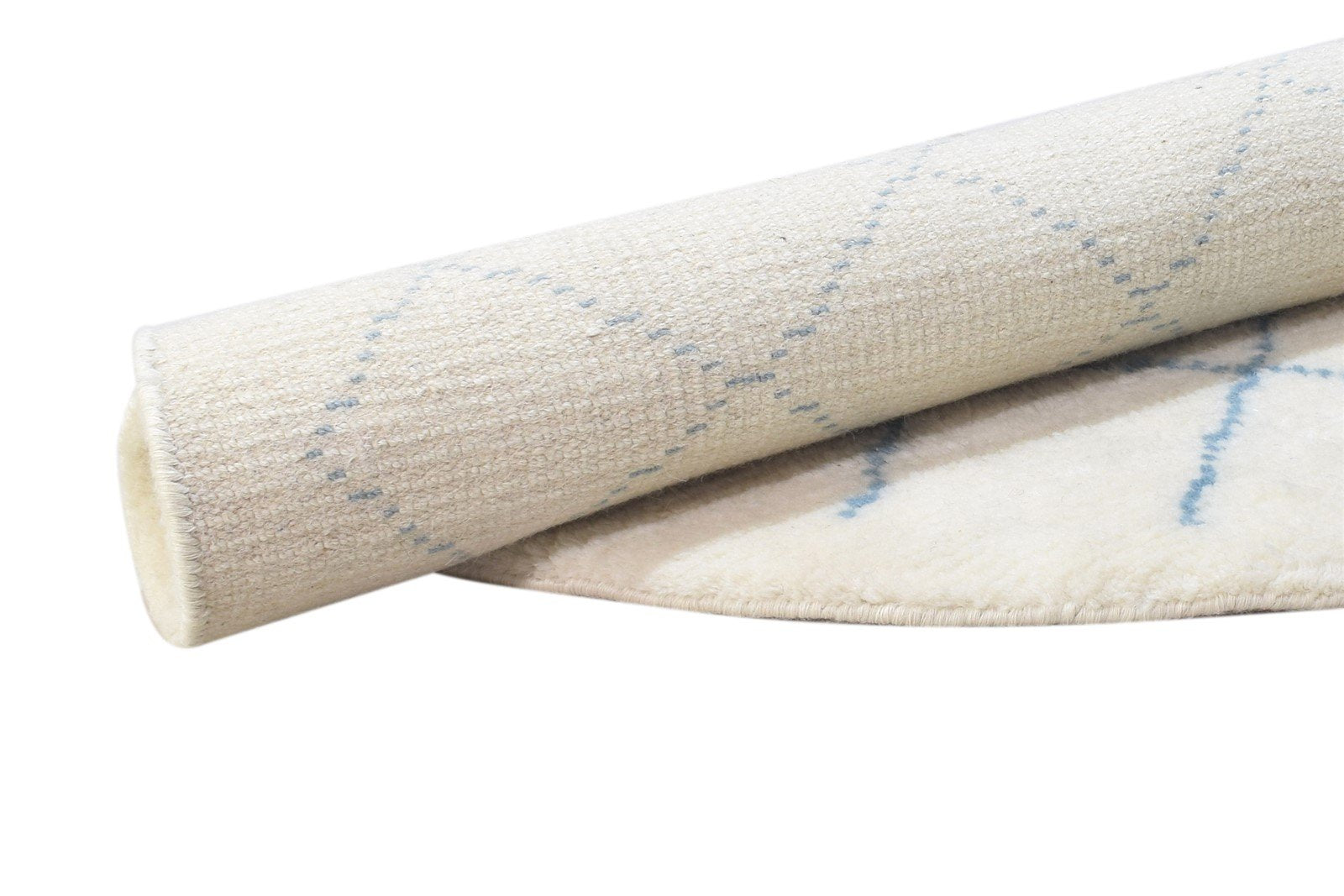 Hand Knotted Off-White Wool Rug 5' X 5' Shag Moroccan Diamond Room Size Round 7864885706901