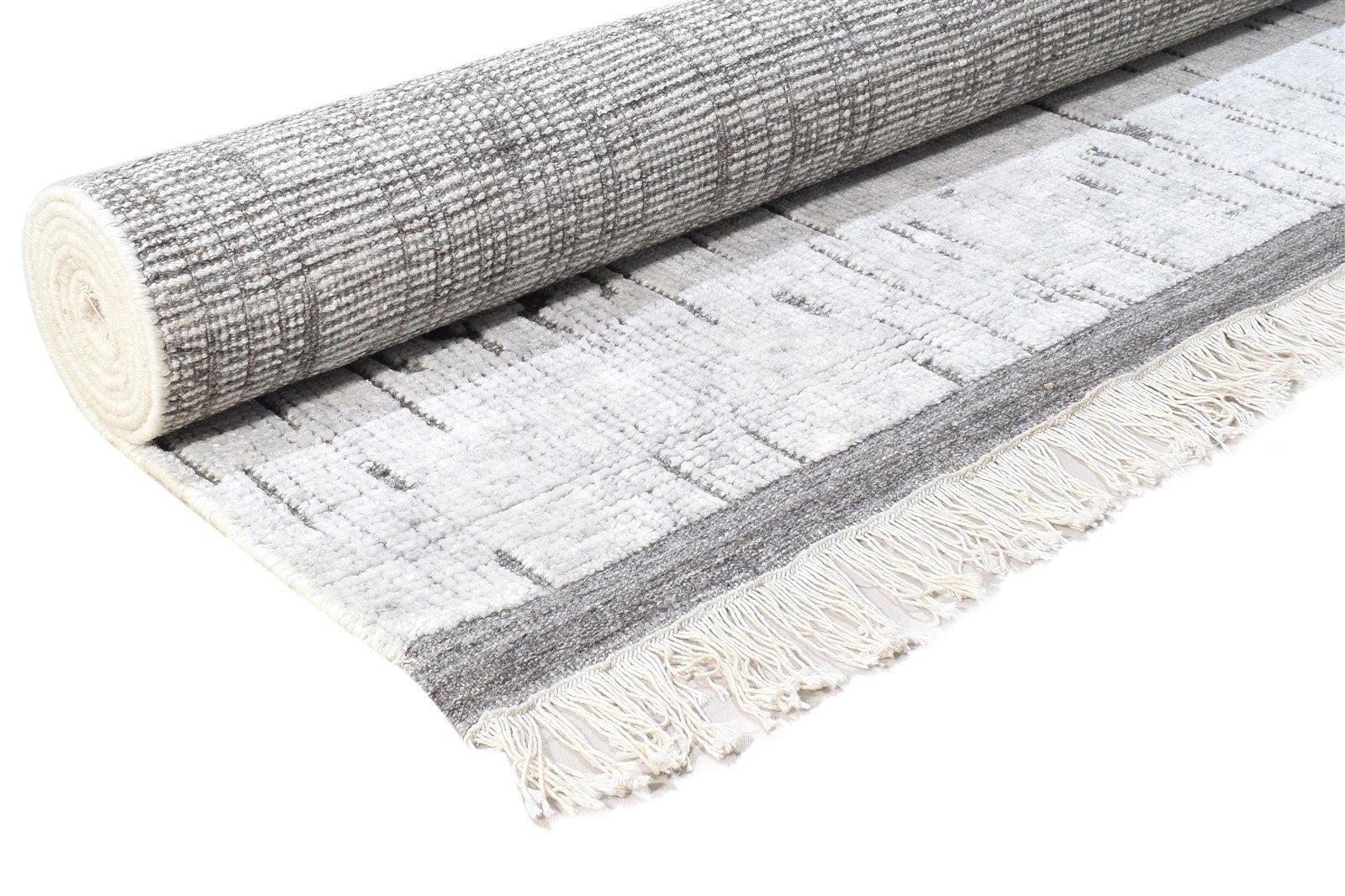 Hand Knotted Off-White Wool Rug 5X8 Modern Scandinavian Abstract Room Size 7865011437717