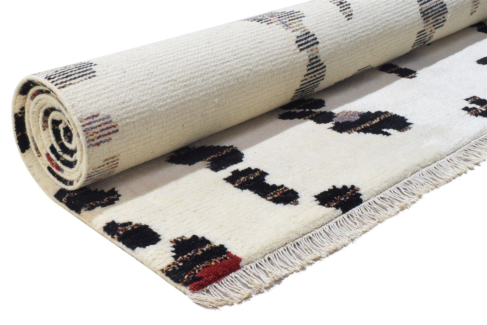 Hand Knotted Off-White Wool Rug 6X8 Modern Scandinavian Abstract Room Size 7864897994901