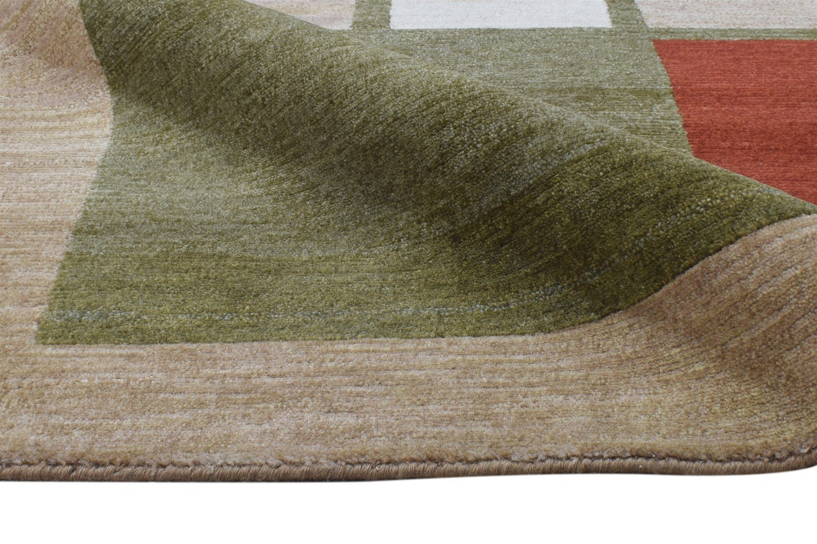 Hand Knotted Olive Wool Rug 6X9 Modern Scandinavian Abstract Room Size Carpet 7865070977173