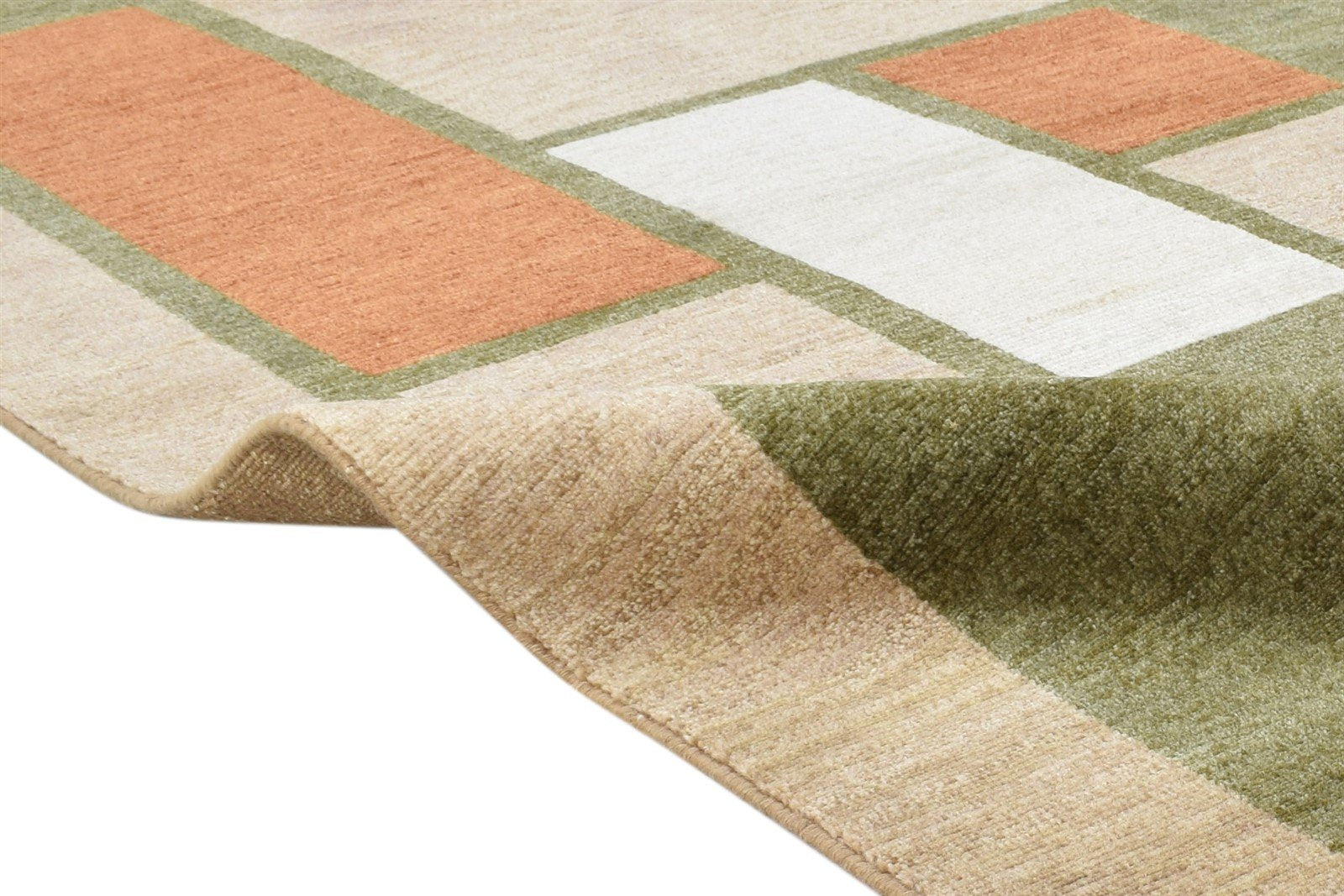 Hand Knotted Olive Wool Rug 6X9 Modern Scandinavian Abstract Room Size Carpet 7865070977173