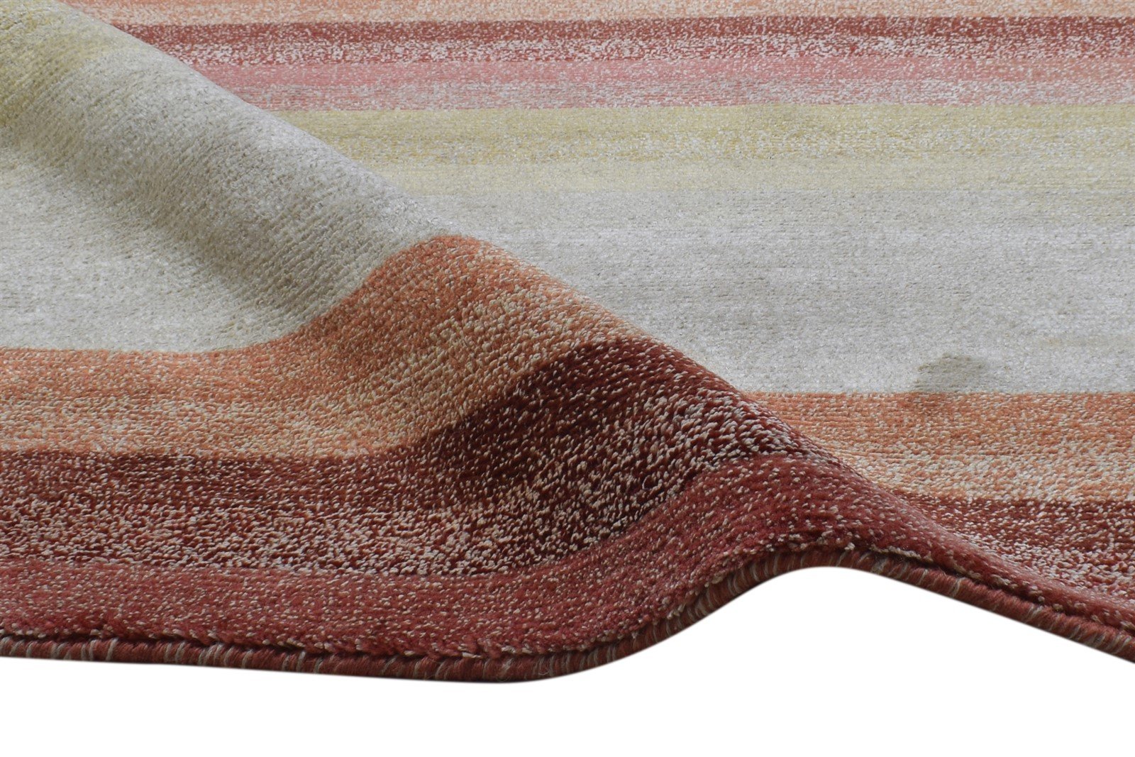 Hand Knotted Pink Wool / Linen Rug 7X10 Modern Scandinavian Striped Large Carpet 7864362565781