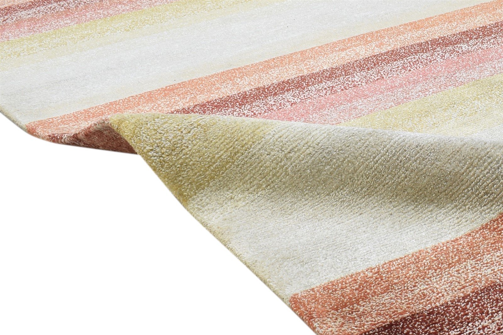 Hand Knotted Pink Wool / Linen Rug 7X10 Modern Scandinavian Striped Large Carpet 7864362565781