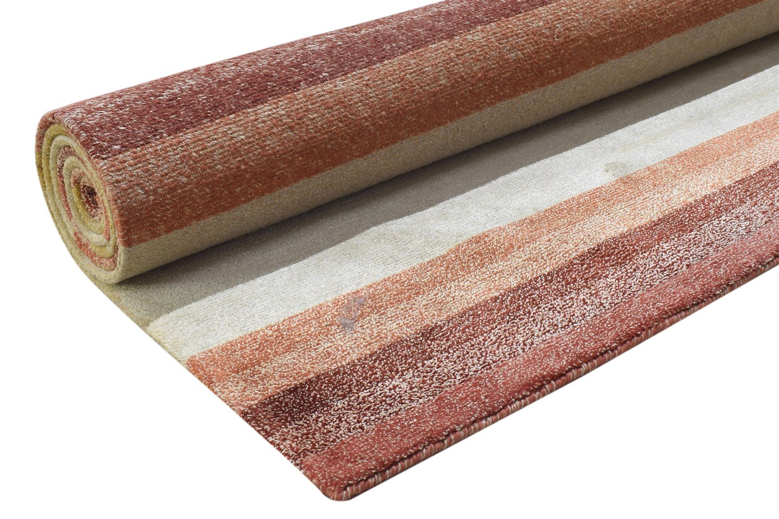 Hand Knotted Pink Wool / Linen Rug 7X10 Modern Scandinavian Striped Large Carpet 7864362565781