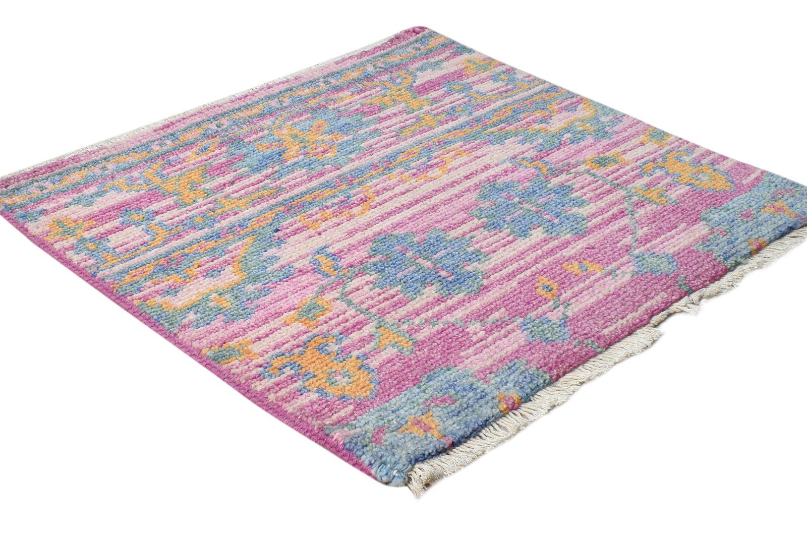 Hand Knotted Pink Wool Rug 2' X 2' Persian Oushak Oriental Small Carpet 7865159057557