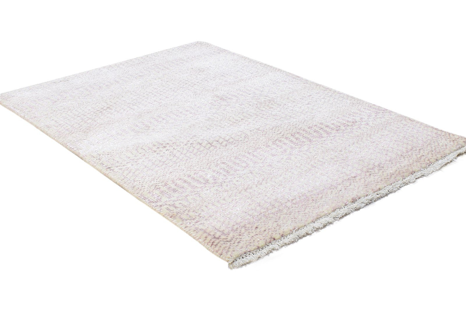 Hand Knotted Pink Wool / Silk Rug 2X3 Modern Scandinavian Grass Trellis Small 7864217338005