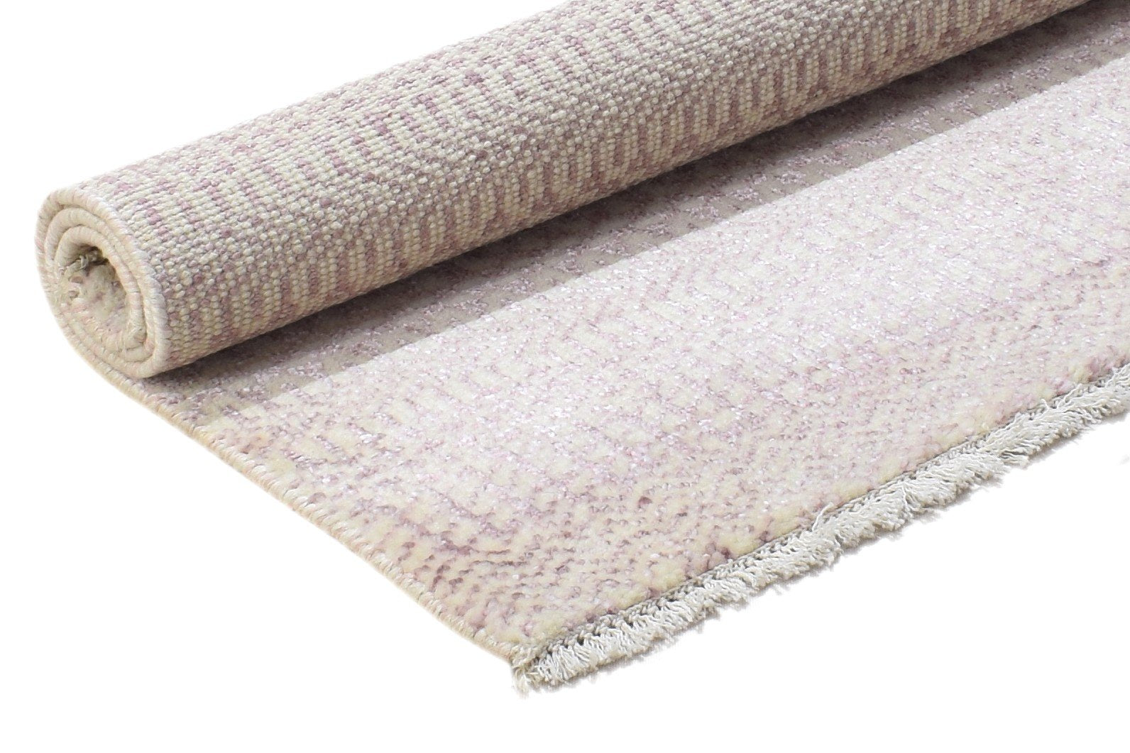 Hand Knotted Pink Wool / Silk Rug 2X3 Modern Scandinavian Grass Trellis Small 7864217338005