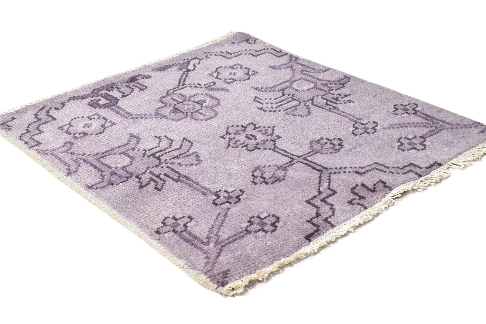 Hand Knotted Purple Wool Rug 2' X 2' Persian Oushak Oriental Small Carpet 7864926208149