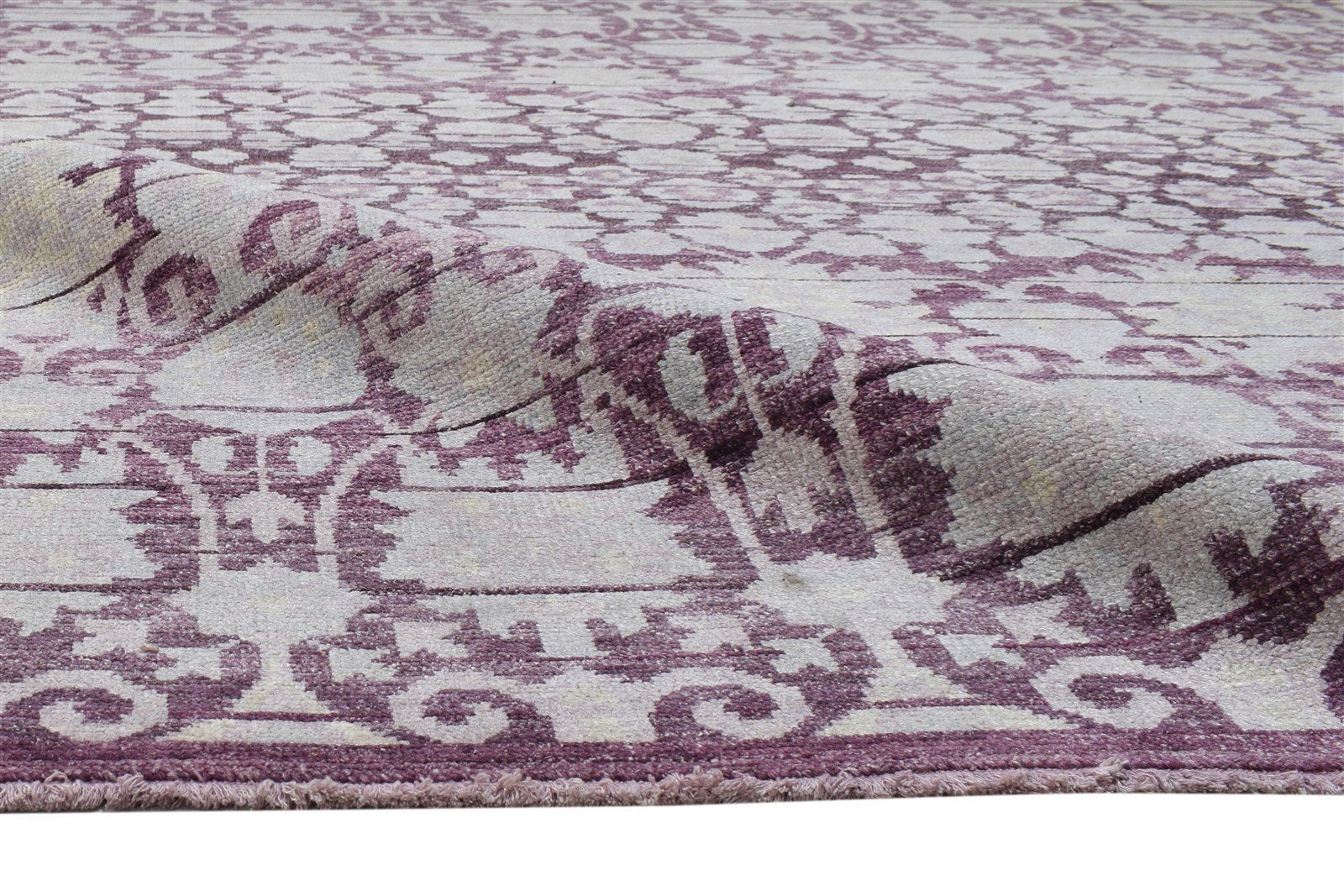 Hand Knotted Purple Wool Rug 8' X 10' Modern Moroccan Floral Large Carpet 7864167366805