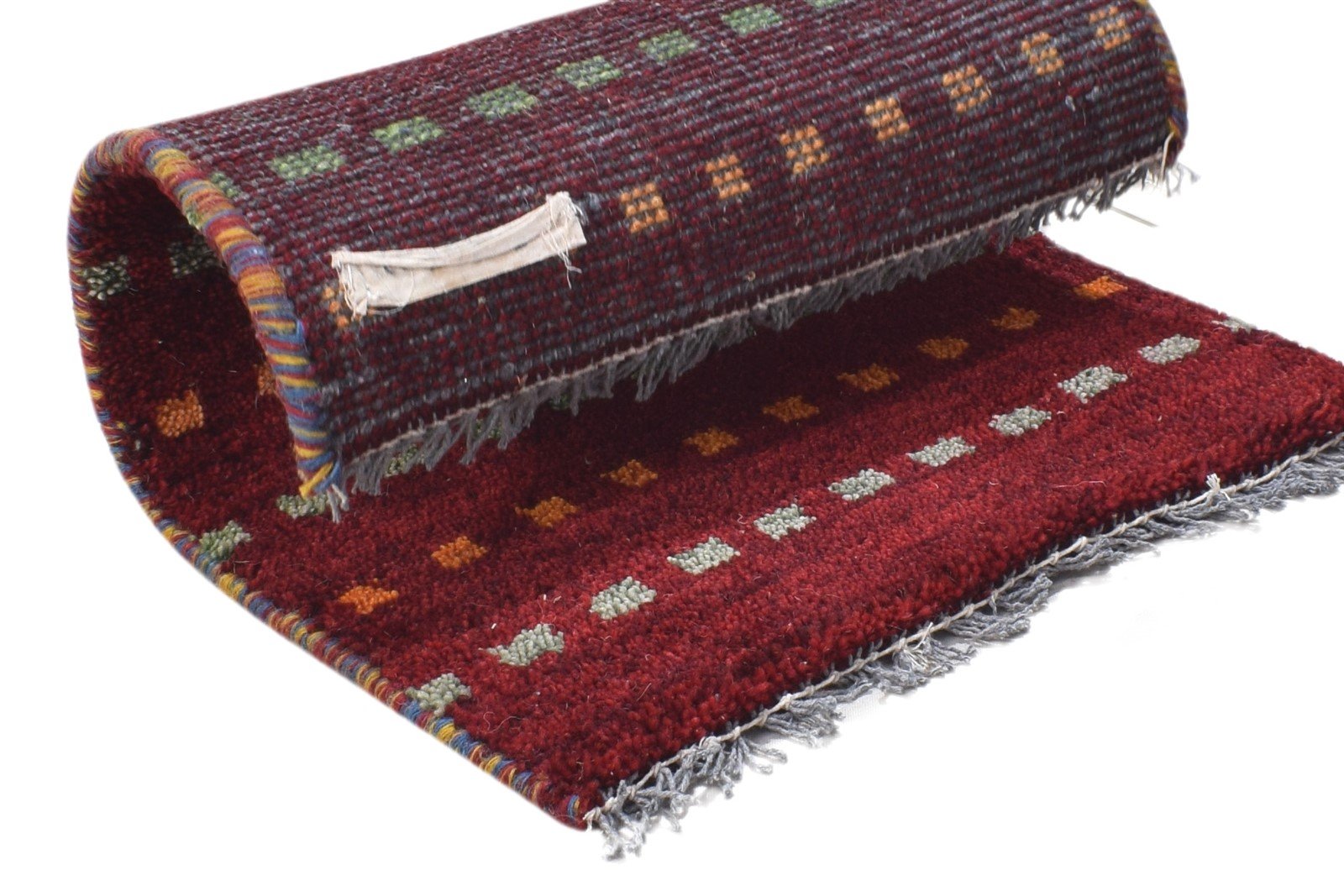 Penni Hand Knotted Red Wool Rug 1' X 2' Persian Gabbeh Southwestern 7864208359573