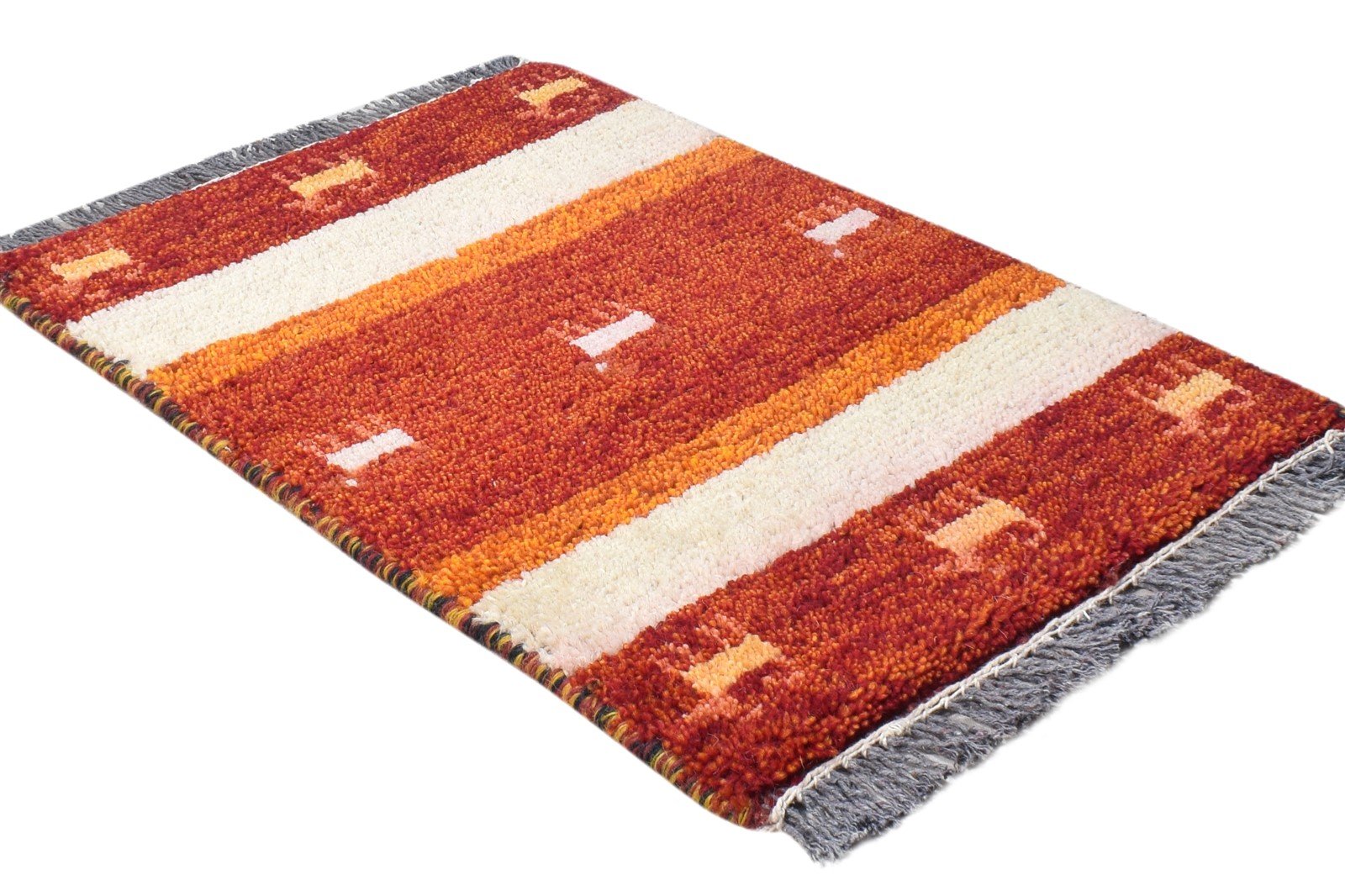 Hand Knotted Red Wool Rug 1' X 2' Tribal Southwestern Striped Small Carpet 7865184813205