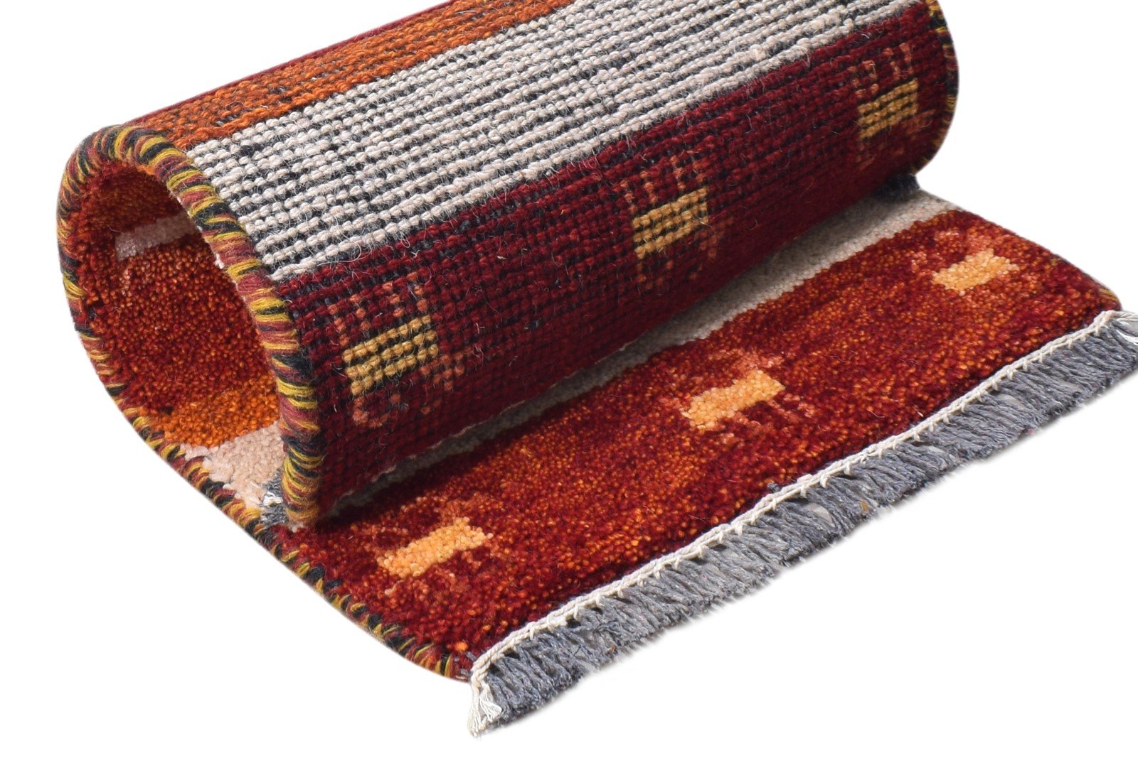 Hand Knotted Red Wool Rug 1' X 2' Tribal Southwestern Striped Small Carpet 7865184813205