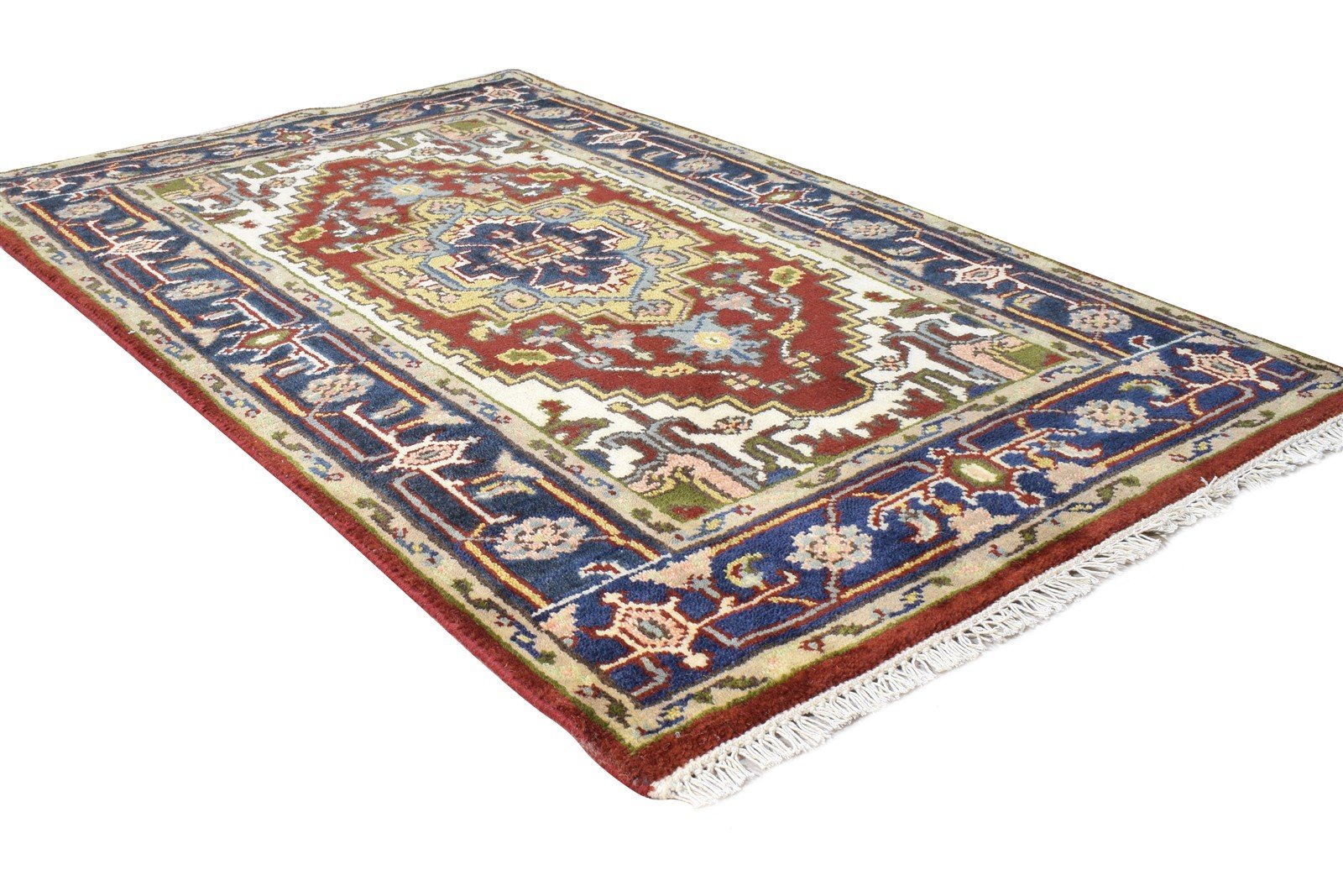 Hand Knotted Red Wool Rug 3' X 5' Persien Heriz-Indian Oriental Room Size Carpet 7865092636821