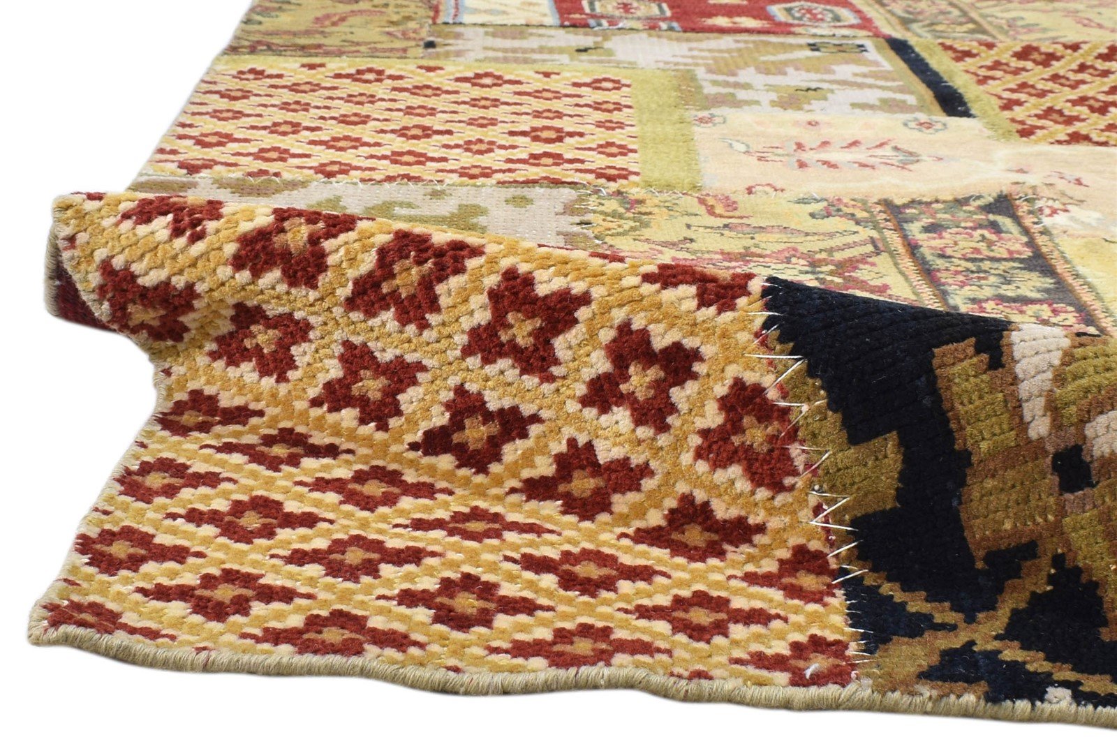 Hand Knotted Red Wool Rug 5' X 8' Modern Oriental Patchwork Room Size Carpet 7860692058261