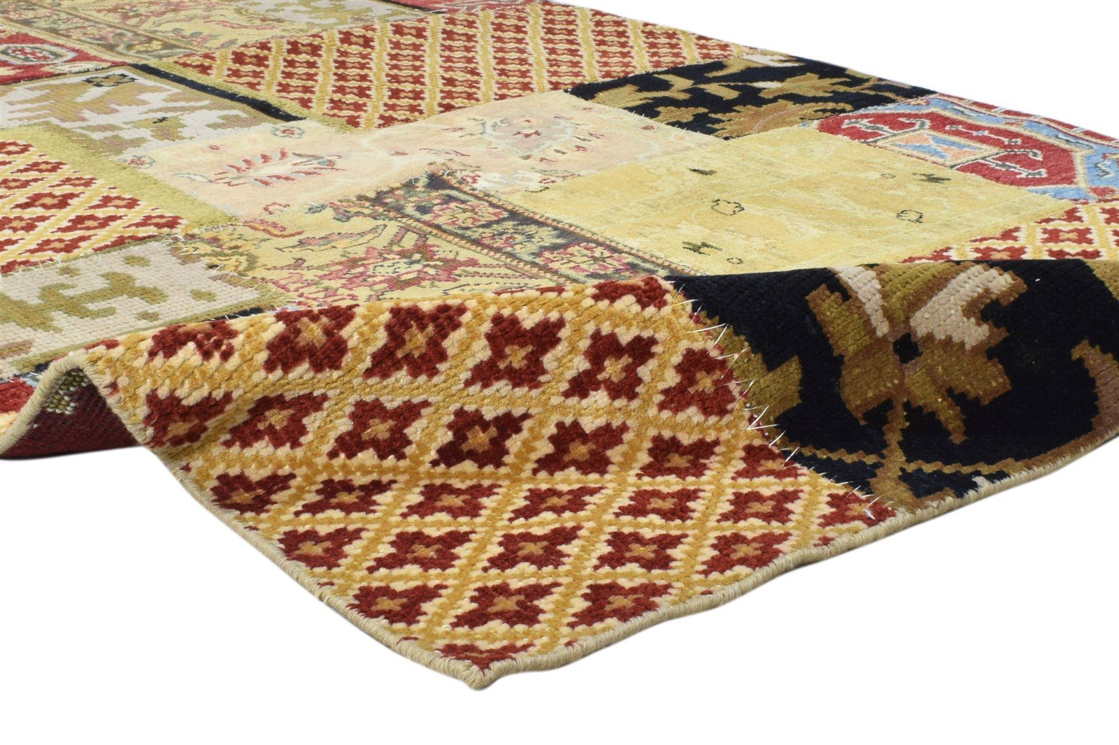 Hand Knotted Red Wool Rug 5' X 8' Modern Oriental Patchwork Room Size Carpet 7860692058261