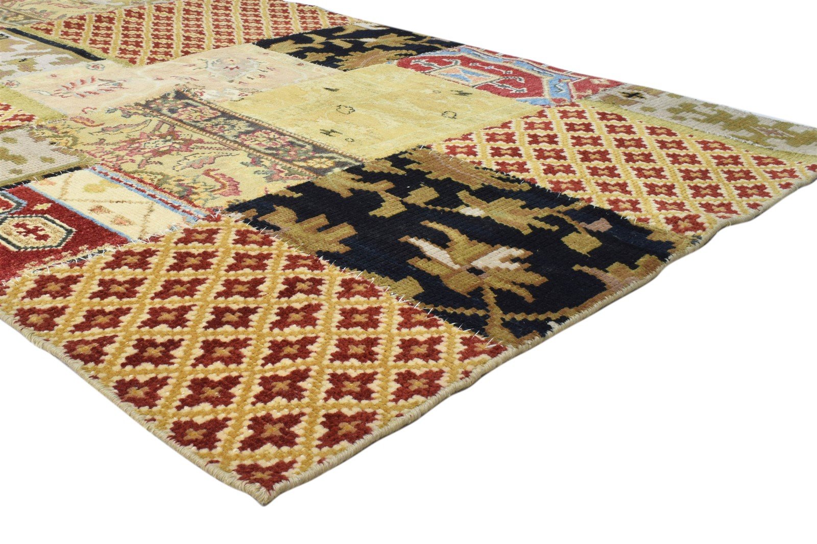 Hand Knotted Red Wool Rug 5' X 8' Modern Oriental Patchwork Room Size Carpet 7860692058261