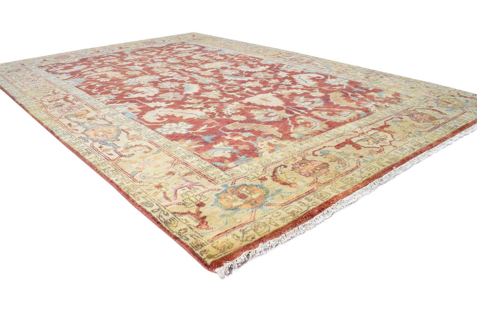 Hand Knotted Red Wool Rug 6' X 9' Persian Mughal Oriental Room Size Carpet 7865000394901