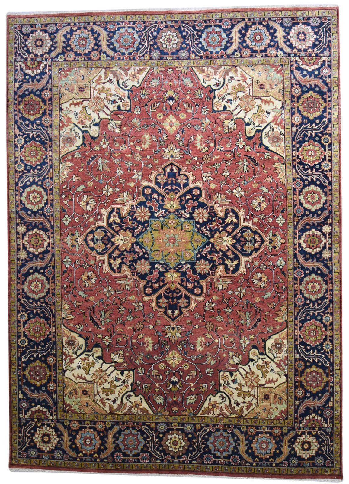 Hand Knotted Red Wool Rug 9' X 12' Persian Heriz-Indian Oriental Large Carpet 7864201052309