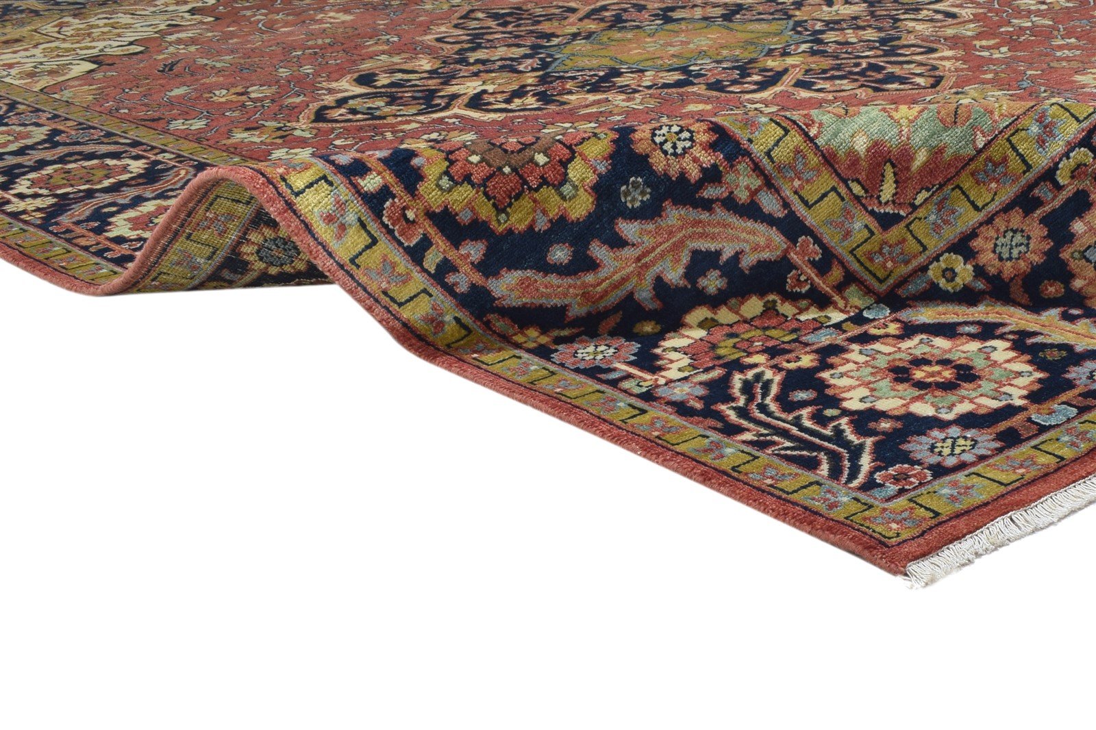 Hand Knotted Red Wool Rug 9' X 12' Persian Heriz-Indian Oriental Large Carpet 7864201052309