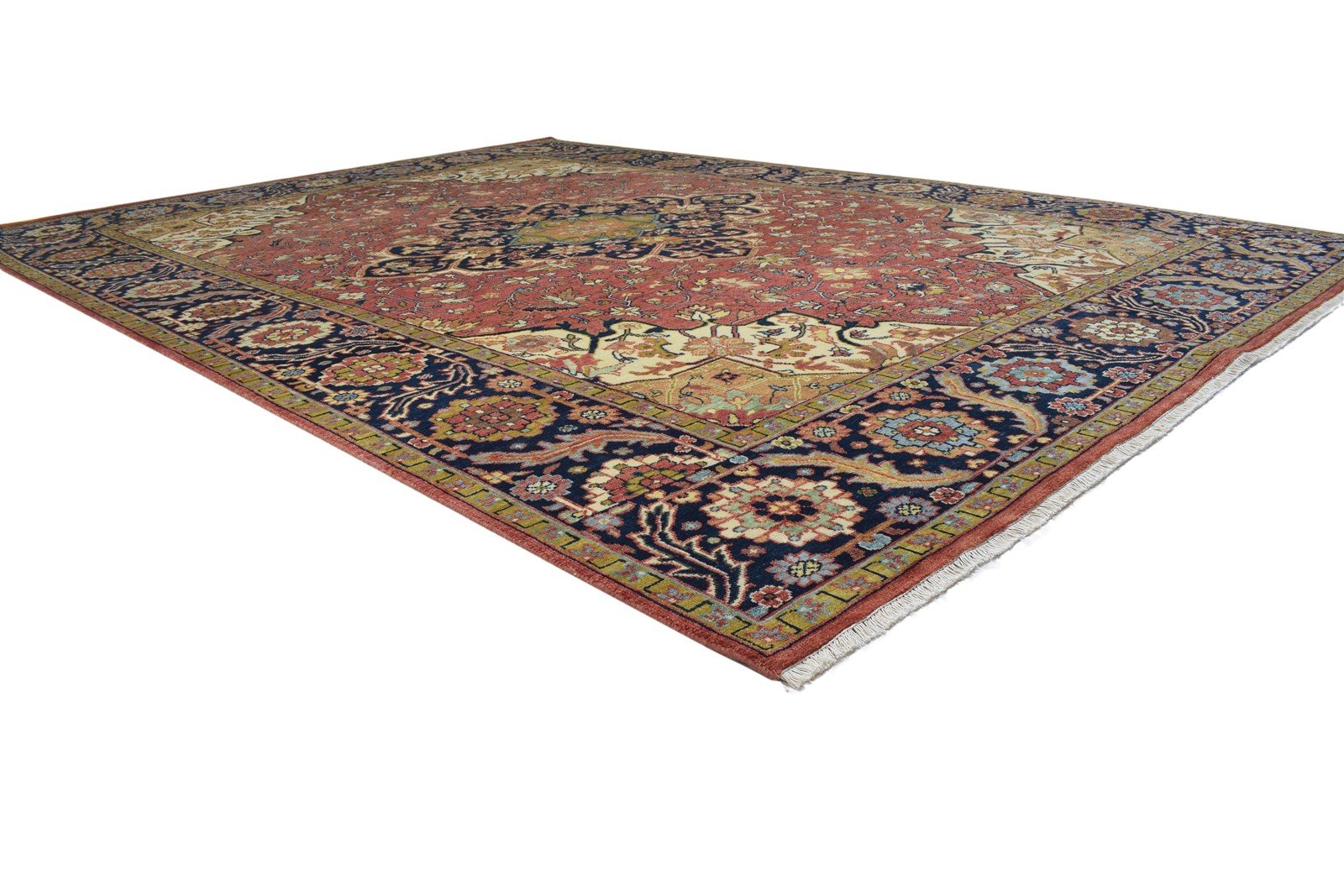 Hand Knotted Red Wool Rug 9' X 12' Persian Heriz-Indian Oriental Large Carpet 7864201052309