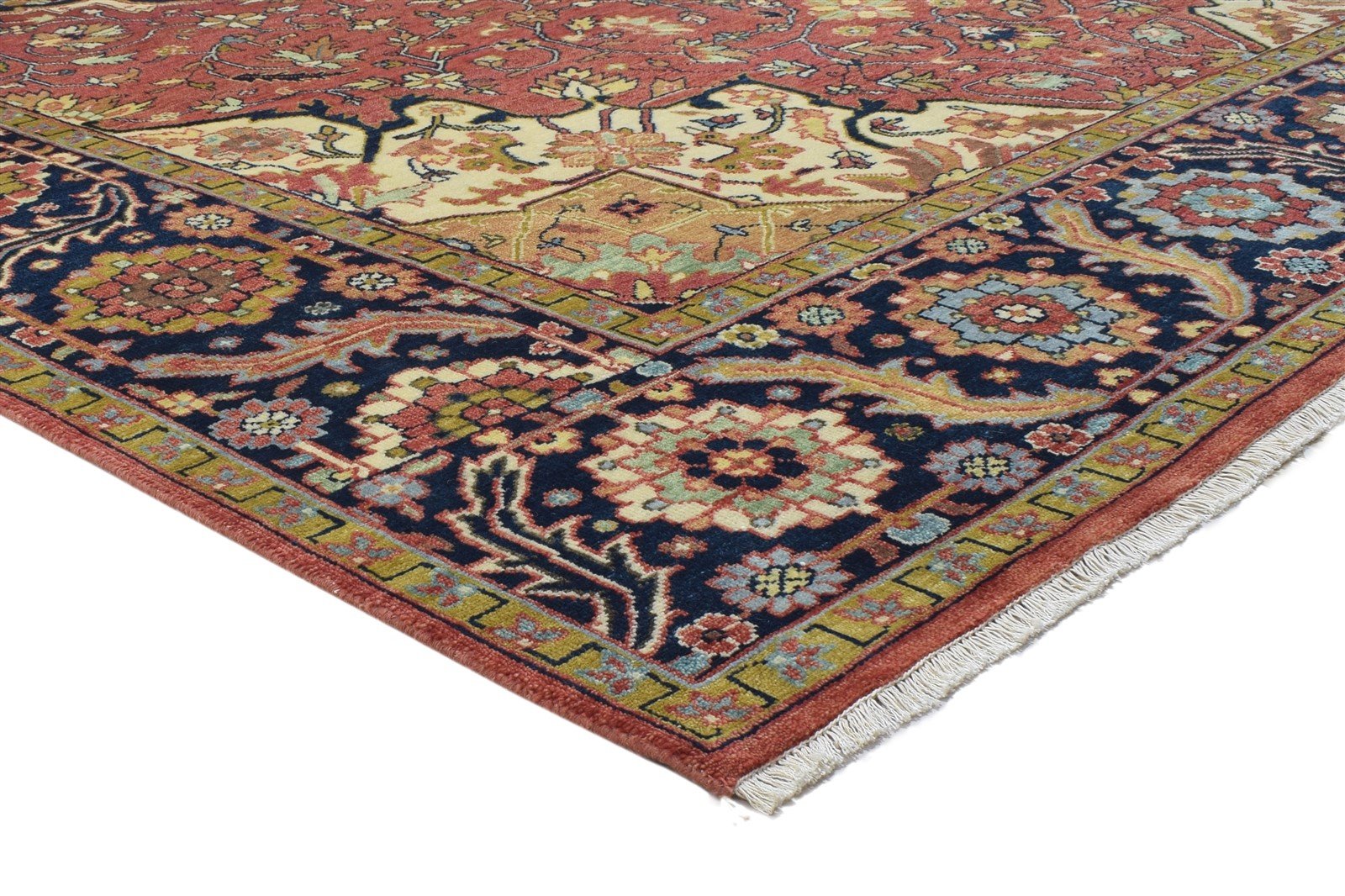 Hand Knotted Red Wool Rug 9' X 12' Persian Heriz-Indian Oriental Large Carpet 7864201052309