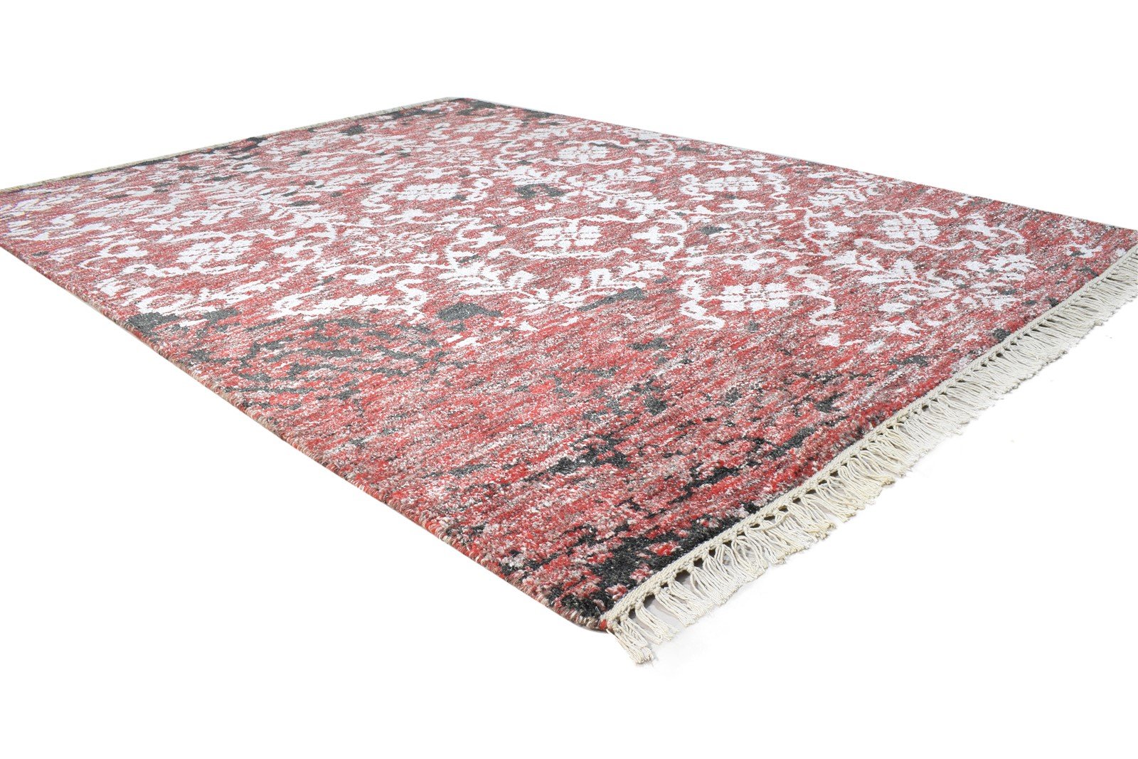 Hand Knotted Red Wool / Silk Rug 5' X 7' Modern French Damask Room Size Carpet 7864951996565