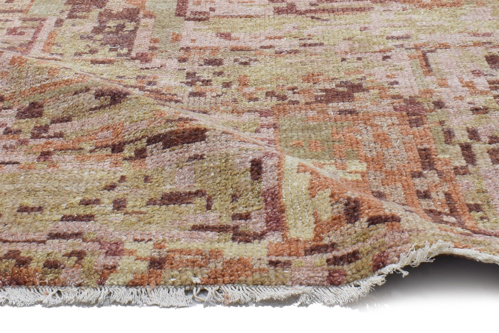 Hand Knotted Rust Wool Rug 2'6 X 10' Modern Indian Abstract Small Runner 7864144298133