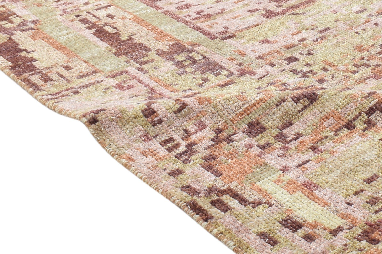 Hand Knotted Rust Wool Rug 2'6 X 10' Modern Indian Abstract Small Runner 7864144298133