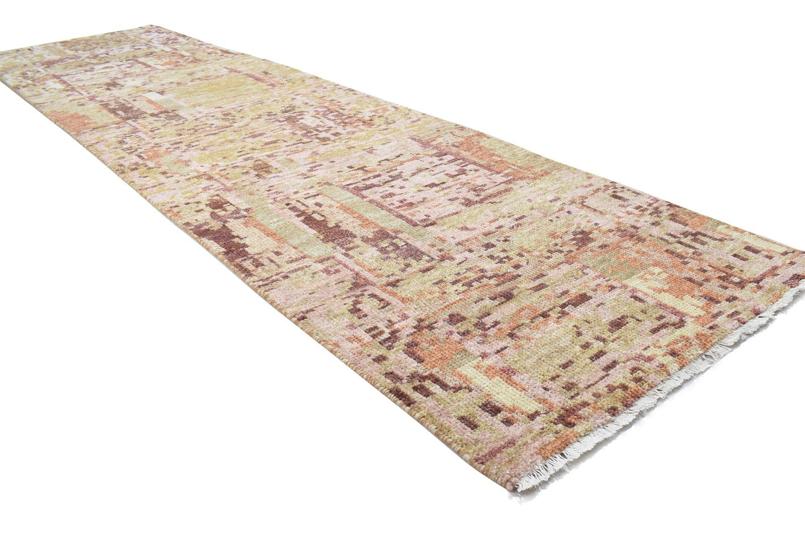 Hand Knotted Rust Wool Rug 2'6 X 10' Modern Indian Abstract Small Runner 7864144298133