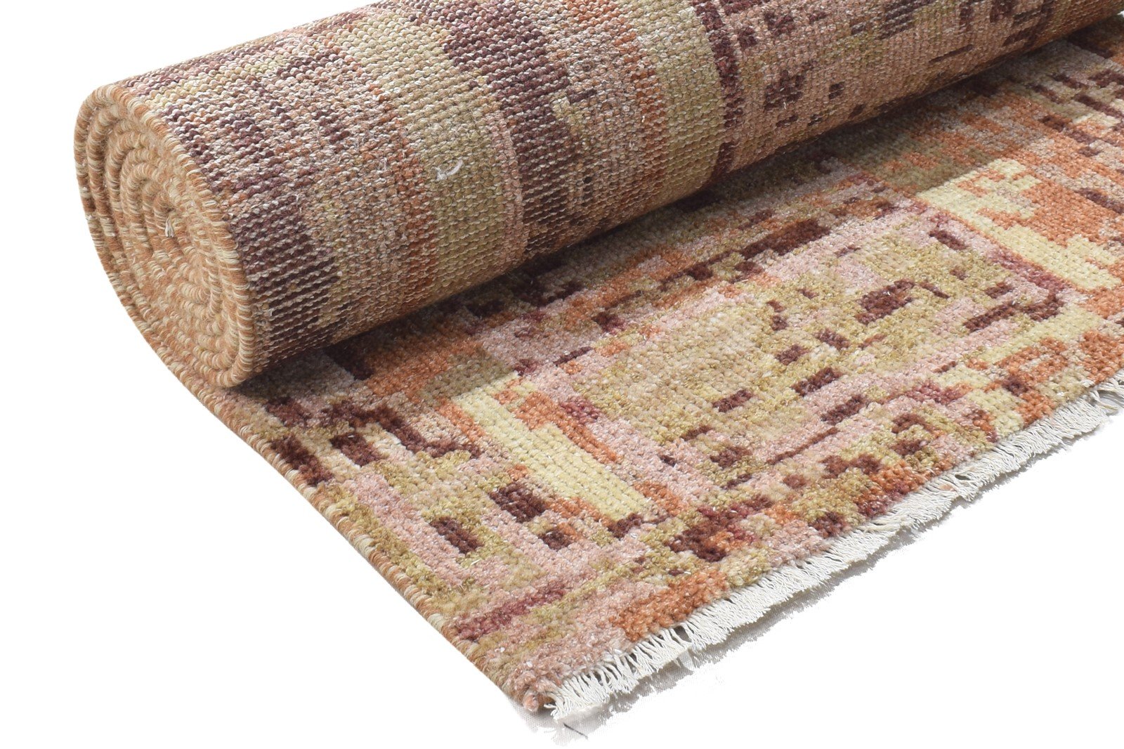 Hand Knotted Rust Wool Rug 2'6 X 10' Modern Indian Abstract Small Runner 7864144298133